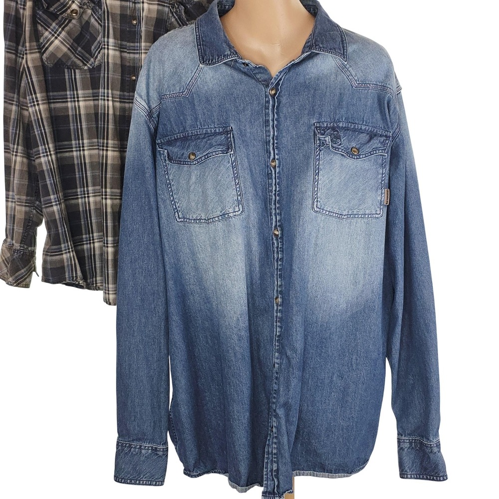 Legendary Whitetails Shirts Mens 2XL 2XT Blue Denim Plaid Western Lot‎ of 2 Hunt